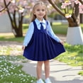 thumbnail image 5 of SGFCWSX Girls School Uniform 2 Piece Set for Kids Collared Pleated Dress with Tie Spring Outfit Blue Size 6-7 Years, 5 of 10
