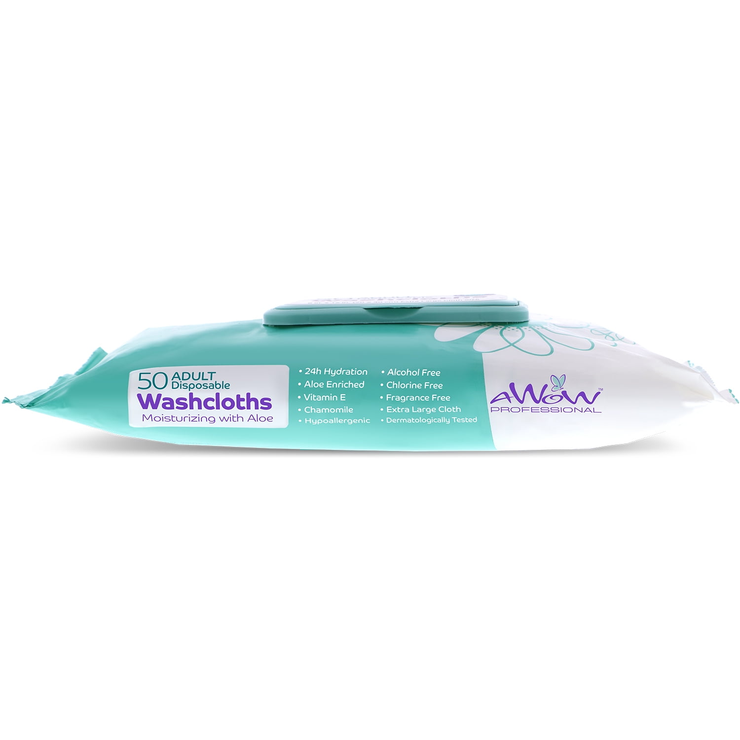 AWOW Professional Adult Wipes for Incontinence & Cleansing, Large Disposable Washcloths, Aloe & Vitamin E, Unscented, 50 Count (12 Packs, 600 Wipes Total)
