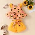 thumbnail image 3 of Hienoo Newborn Girls Sunflower Prints Flutter Sleeve Tshirt Shorts Casual Clothes Set, 3 of 7