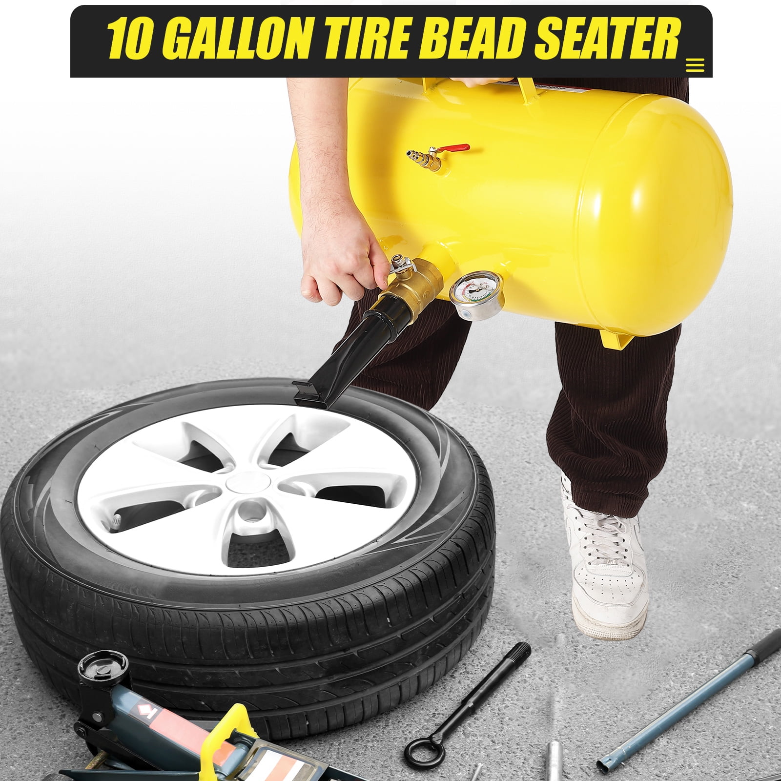 Mescukay 5 Gallon Air Tire Bead Seater, Tire Bead Blaster Seating Inflator Tank with Pressure Gauge & Sturdy Handle, 145 PSI Heavy Duty Wheel Blaster Tool for Car Truck ATV, Yellow