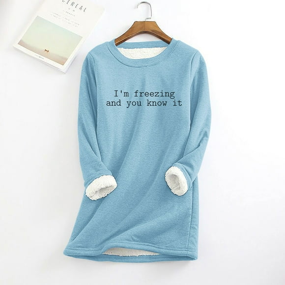 Hoodies & Sweatshirts Walmart+ Week Aqestyerly Womens Tops Winter Weatshirt for Women Warm Lined Fleece Top Thick Warm Long Sleeve Pullover