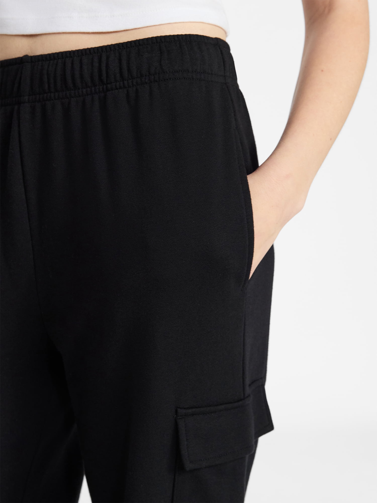 No Boundaries French Terry Cargo Pants, 30" Inseam, Women's XXS-XXL