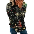 thumbnail image 2 of Craaazy Women's Christmas Long Sleeve Shirts Colorful Snowflake Christmas Tree Printed Round Neck Xmas Tops Gifts, 2 of 5