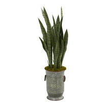 Nearly Natural Green 34"H Sansevieria Artificial Plant in Vintage Metal Planter