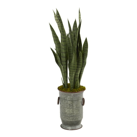 Nearly Natural Green 34"H Sansevieria Artificial Plant in Vintage Metal Planter