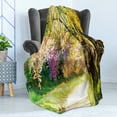 thumbnail image 4 of Landscape Soft Flannel Fleece Blanket, Blurry Spring Park View with Walkway Colorful Flower Trees Garden Idyllic Scenery, Cozy Plush for Indoor and Outdoor Use, 60" x 80", Multicolor, by Ambesonne, 4 of 5