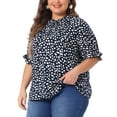 thumbnail image 2 of DARING DIVA Women's Plus Polka Dots Print Ruffle Hem Mock Neck Blouse 3X Navy Blue, 2 of 6