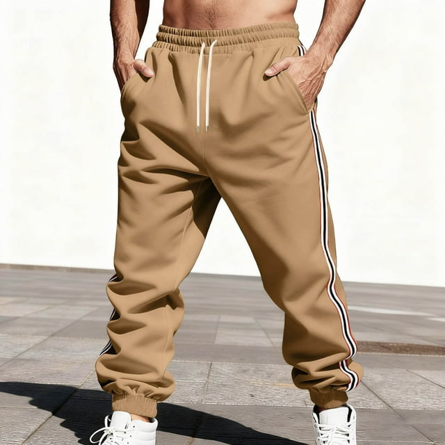 Ceisia Men Solid Color Loose Casual Pants Elastic Waist Drawstring Sports Gift Work Trousers