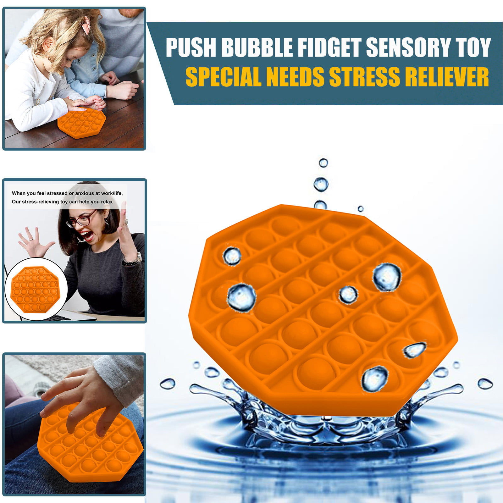 Pop Up It Push Bubble Sensory Toys to Relieve Stress & Anxiety for Special Education School Supplies Black, Octagon Kids and Adults OCACA Fidget Pop Up Toys 