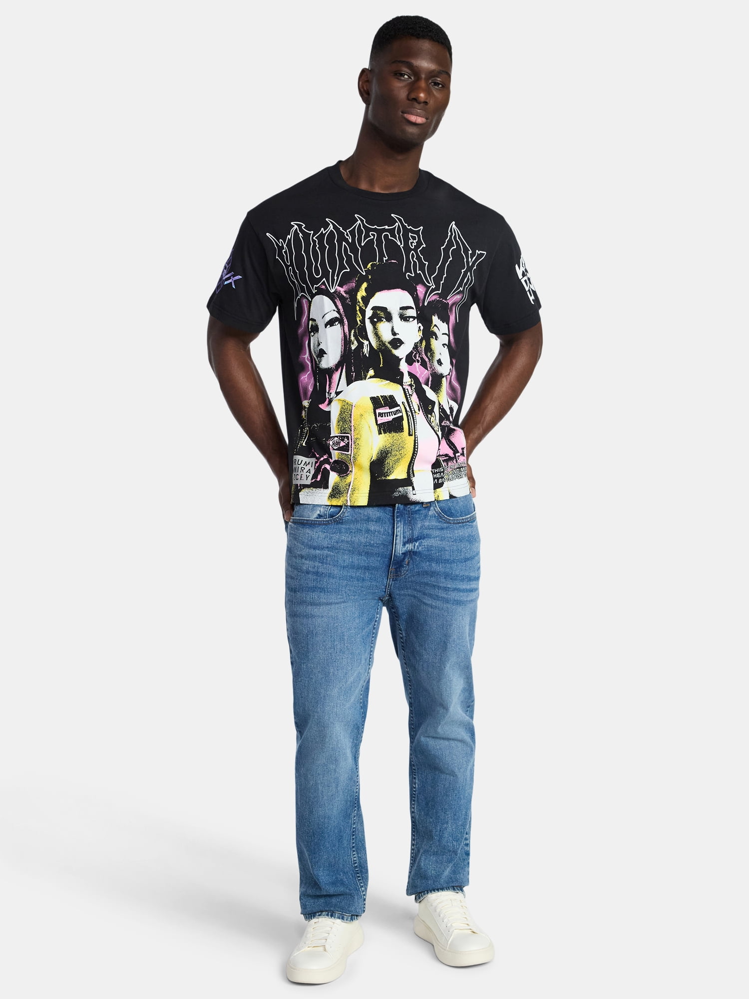 KPop Demon Hunters Men's and Big Men's Huntrix Poster Oversized Graphic Tee, Sizes XS-3XL