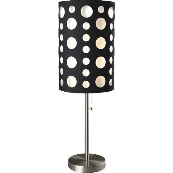 NEW Black & White Dot Pattern Fabric Shades with Brushed Steel Base 30" Table Lamp 9300T