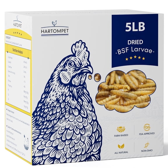 HARTOMPET 5LB Nutrient Rich Feed-Dried Black Soldier Fly Larvae, 85X Calcium Benefit for Laying Hens