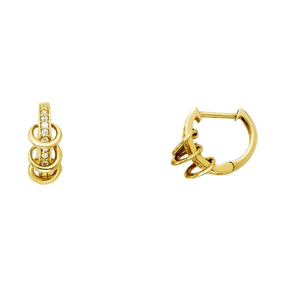 CZ Huggie Hoop Earrings Solid 14k Yellow Gold Huggies Hoops Round CZ Stylish Fancy Small Tiny 10 mm
