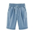 thumbnail image 1 of QAFOPEH Women Solid Color Casual Drawstring Elastic Waist Knee-Length Shorts, 1 of 2