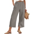 thumbnail image 4 of FENGGHAO Women's Casual Pants Front Style Back Elastic Waist Wide Leg Crop Pants Loose Fit 7/8 Length Trousers For & Daily Wear, 4 of 6