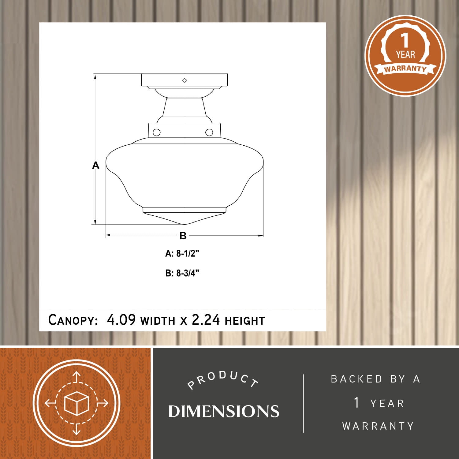 Eastgate 8.75-in W Gold Brass Traditional Semi Flush Mount Ceiling Light White Schoolhouse Glass