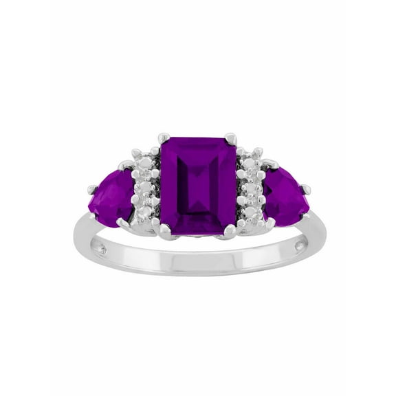 Forever New Amethyst Sterling Silver Side Trillions and Emerald-Cut Center Three-Stone Ring