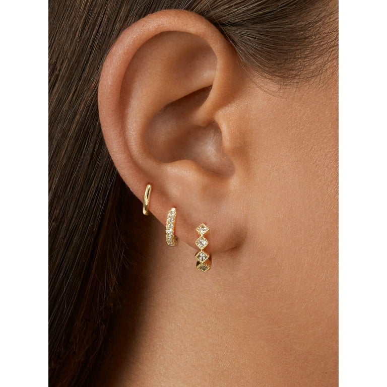 GOSFRY 3-Pair Gold Huggie Hoop Earrings Set photo 3