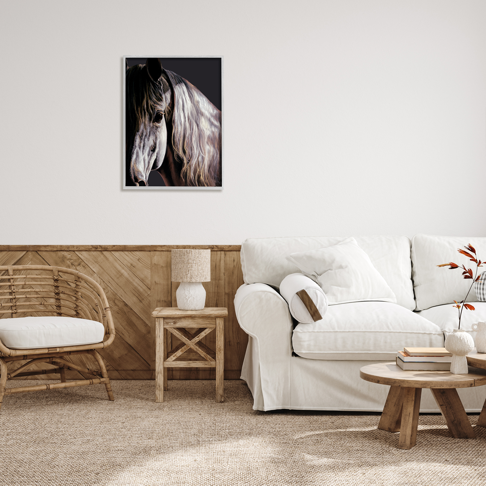Stupell Industries Horse Portrait in Shadow Animals & Insects Painting Gray Framed Art Print Wall Art, 24 x 30