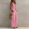 thumbnail image 6 of BVnarty Women Halter Deep V Gathered Waist Jogger Jumpsuit, Large Patch Pockets Relaxed Silhouette for Coastal Trip Pink XXL, 6 of 8