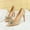 Beige, variant on Women's Satin Rhinestone Bow Heel Pointed Toe Pumps