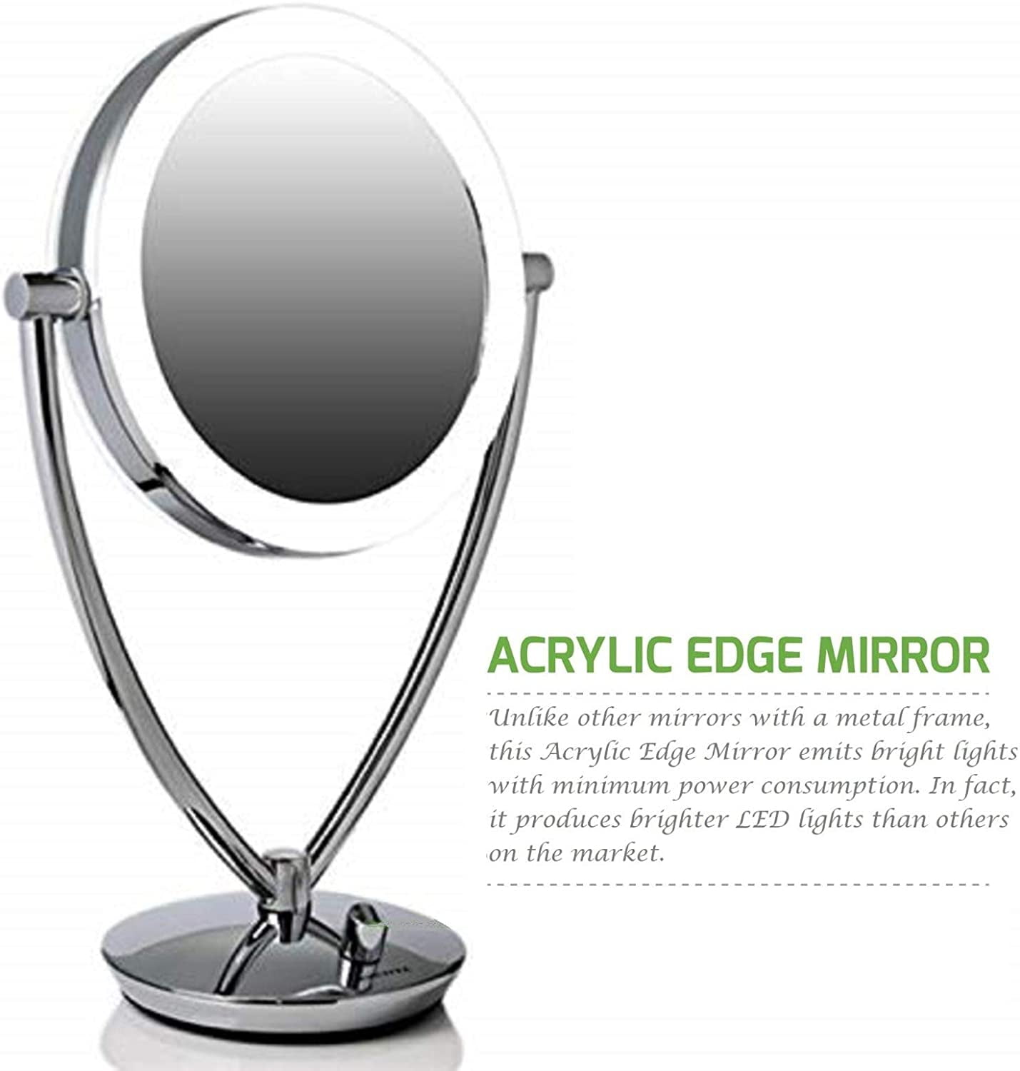 OVENTE 8" Lighted Tabletop Makeup Mirror with 1X/5X Magnification, Double-Sided Magnifying Vanity Mirror, Dimmable LED Lights, 360° Swivel Design and Dual Power Supply, Polished Chrome MLT75CH1X5X