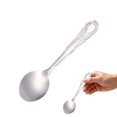 thumbnail image 2 of Embossed Stainless Steel Dessert Spoon, 5.35X1.14 inch Round Bowl Table Cutlery, Household Dining Utensil, Decorative Handle Snack Spoon, Reusable Eating Tool, Kitchen Food Serving Silverware, 2 of 4