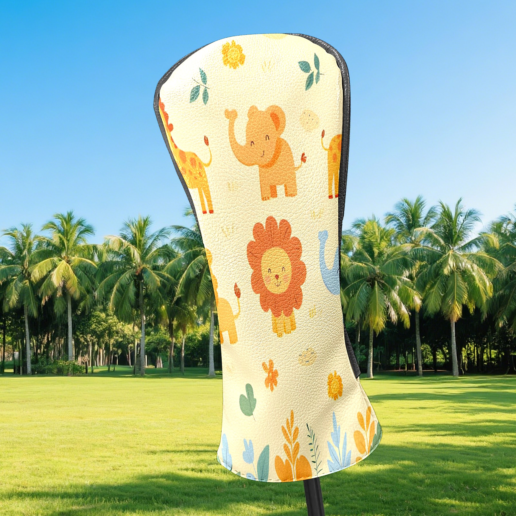 Golf Club Covers, Yellow ZooAnimal Premium PU Leather Driver Hybrid Putter Head Covers with Velvet Lining, Waterproof Golf Gifts for Men Women