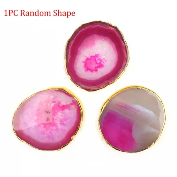 HOOUN 1x Natural Agate Geode Slices Druzy Crystal Coasters Cup Mat Pad Home Decor Gift-Pink