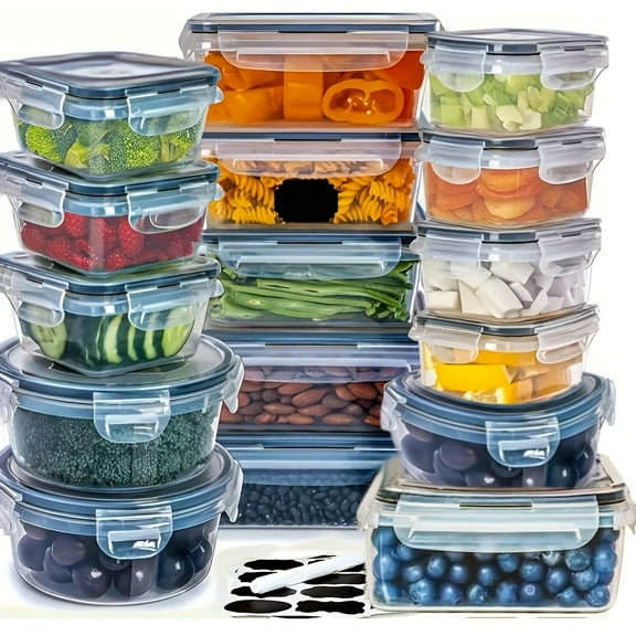 32-Piece Airtight Food Storage Container Set - 16 Lids   16 Bowls, BPA-Free Plastic with Easy-Snap Lids - Stackable Clear Containers for Kitchen Organization, Fruits, Vegetables & Meal Prep