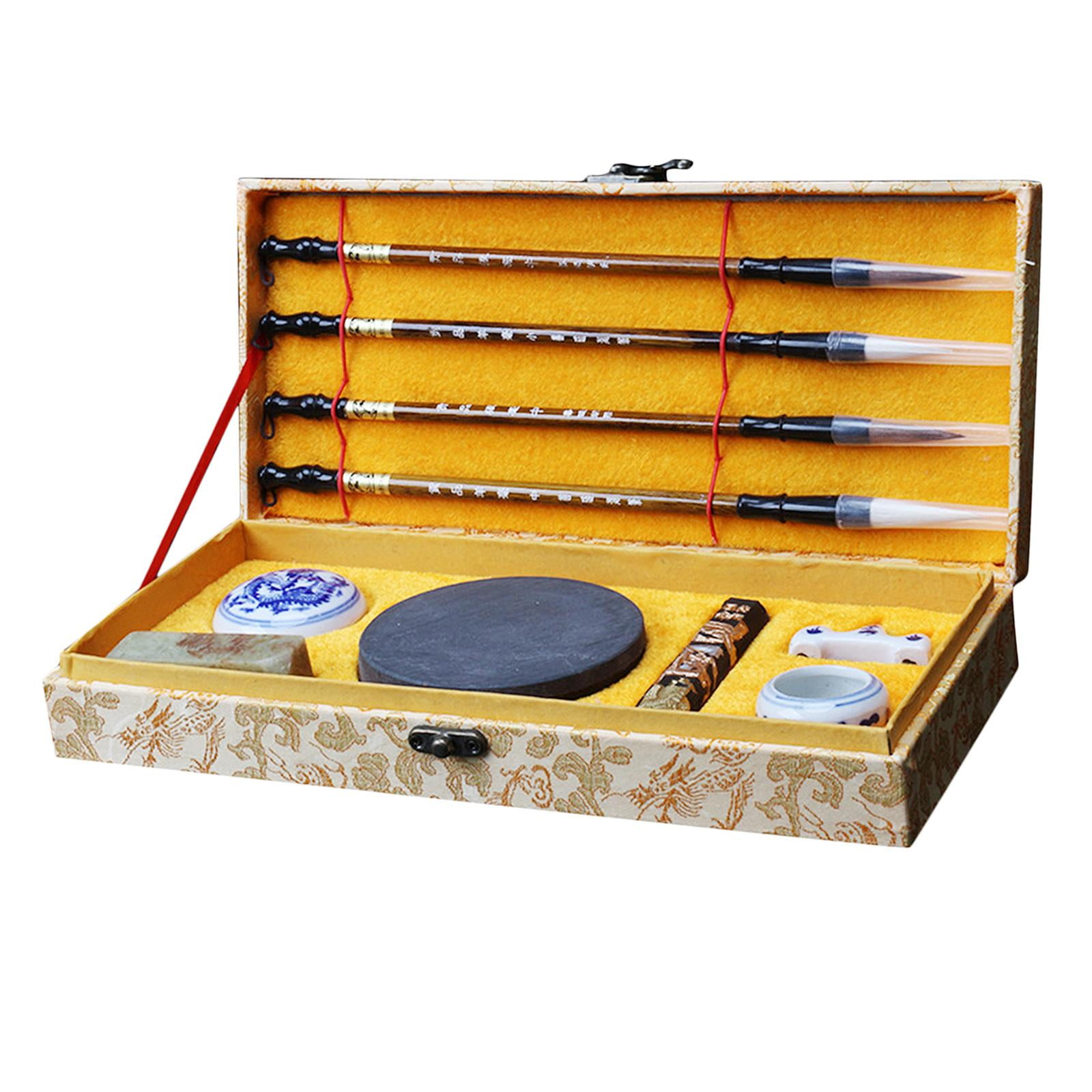 CA Society Chinese Calligraphy Set, Japanese Calligraphy Brush Gift Set,  Brush Calligraphy Ink, Water Writing Cloth, 9 Pcs for Beginners