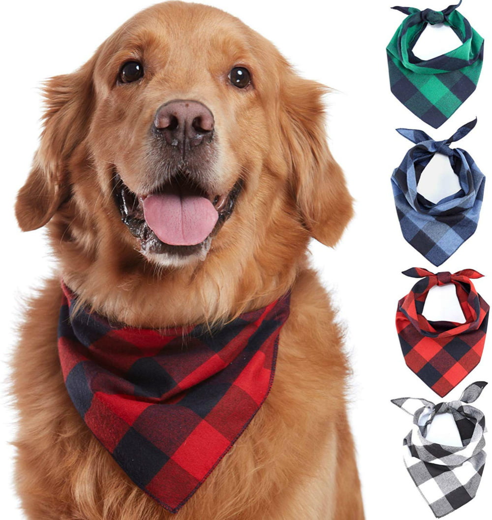 Handmade in USA Blue Plaid Dog Bandana Cotton Tie-On Pet Scarf by City Dogs 