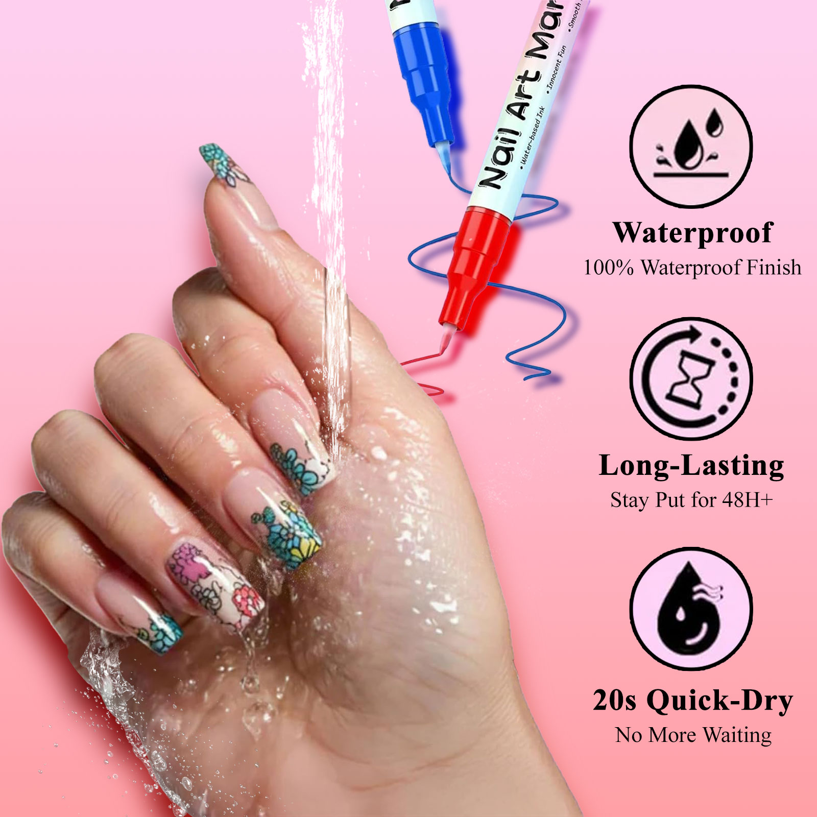 Waterproof Nail Art Pen, Waterproof Nail Art Pen, 12 Colors ail rt ens Set, ail rt Marker Drawing Painting Liner en, 0.5mm Precision Tip, Quick Dry