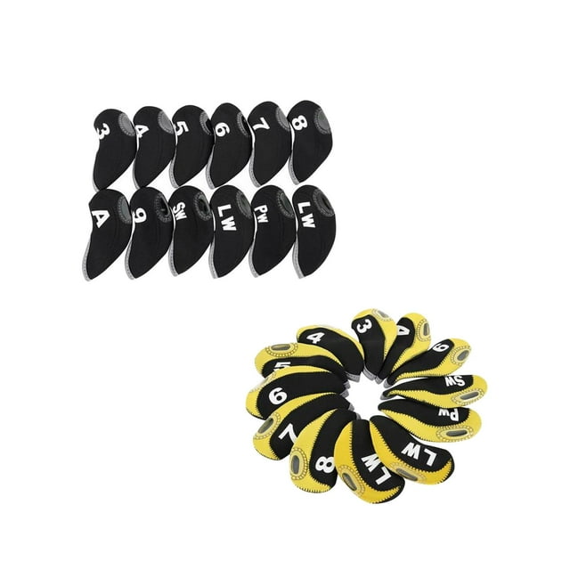 24x Golf Club Iron Head Cover Set Golf Wedges Headcovers Yellow and Black shamjiam Juego de 2