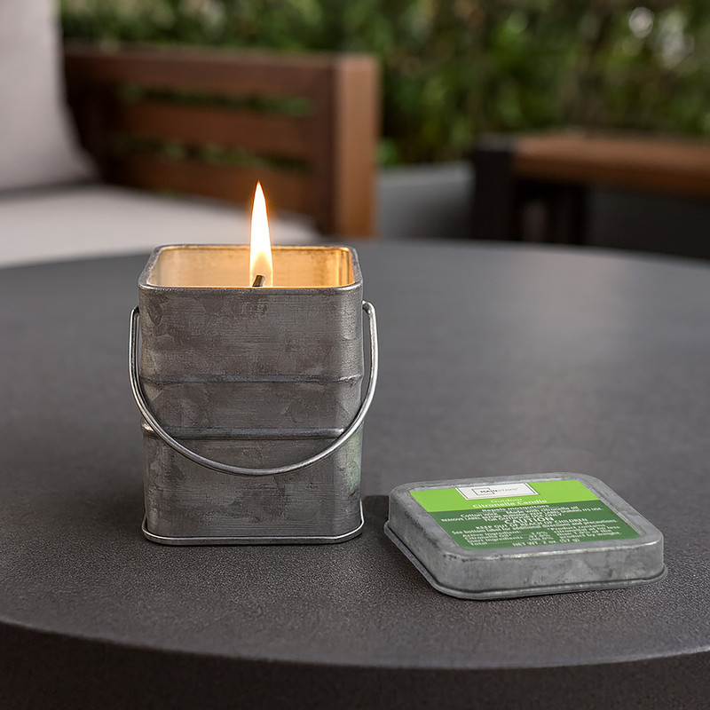 Mainstays Outdoor Citronella Candle, 2 oz Mini Metal Bucket, Single Wick, Up to 11 Hours Burn Time