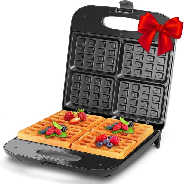 Máquina para hacer waffles, waflera antiadherente de 4 rebanadas, waflera cuadrada de 1400 W con luces indicadoras para papas fritas, bocadillos, desayuno y almuerzo, fácil de limpiar, sin PFOA, con