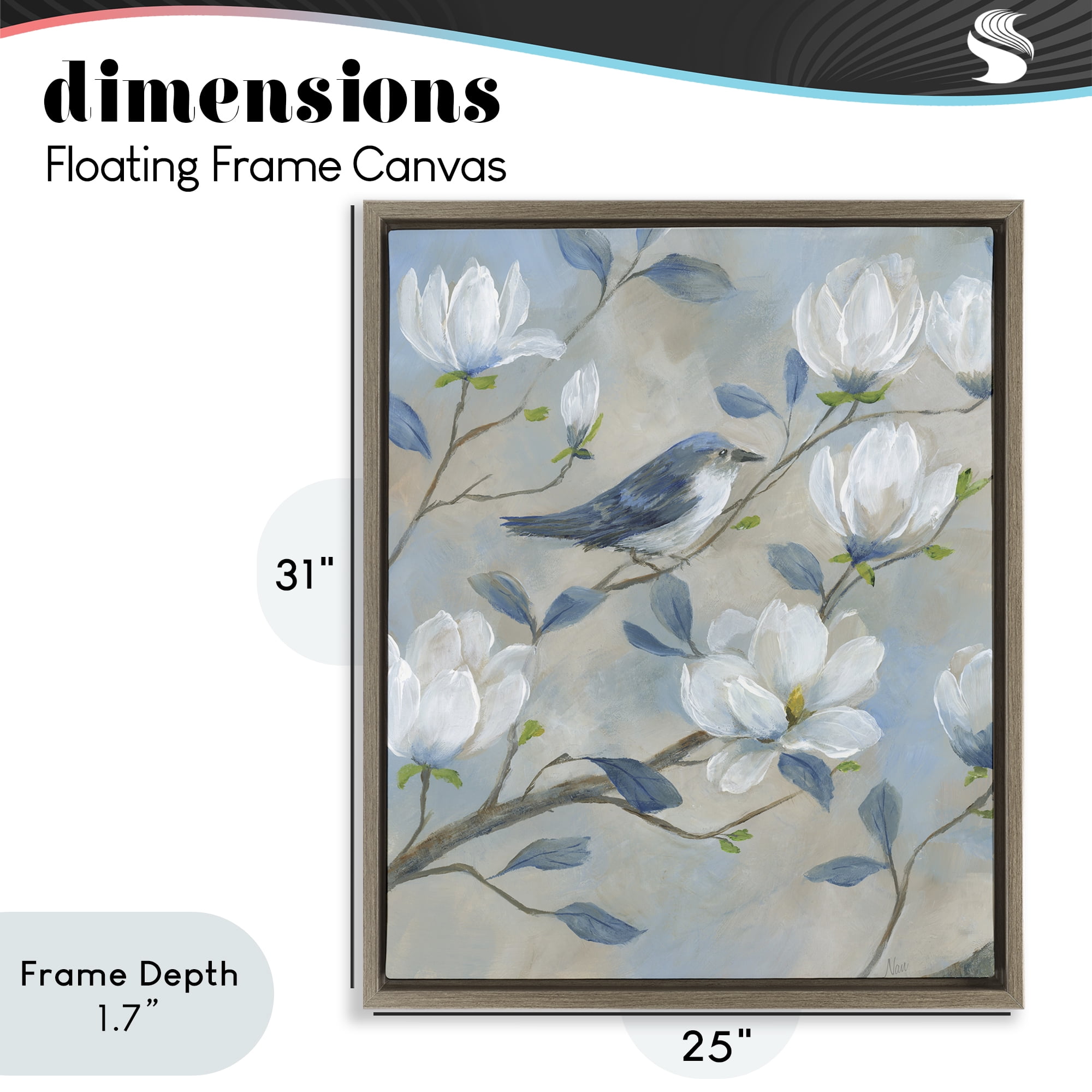 Stupell Industries Blue Bird & Magnolia Brown Framed Floater Canvas Wall Art, design by Nan