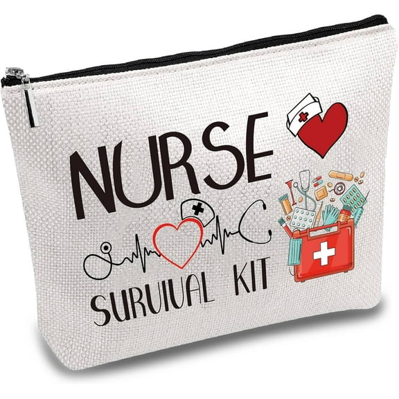 Nurse Survival Kit Bag Canvas Makeup Bags Nursing Cosmetic Bag Multi Purpose Pen Case with Metal Zipper Pouches Toiletry Travel Bag Purse