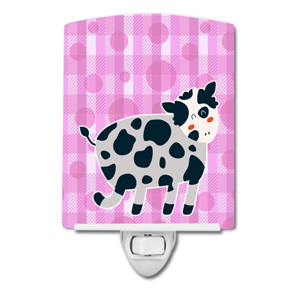 Caroline's Treasures BB7162CNL Cow on Pink Polkadots Ceramic Night Light, 6x4x3", multicolor