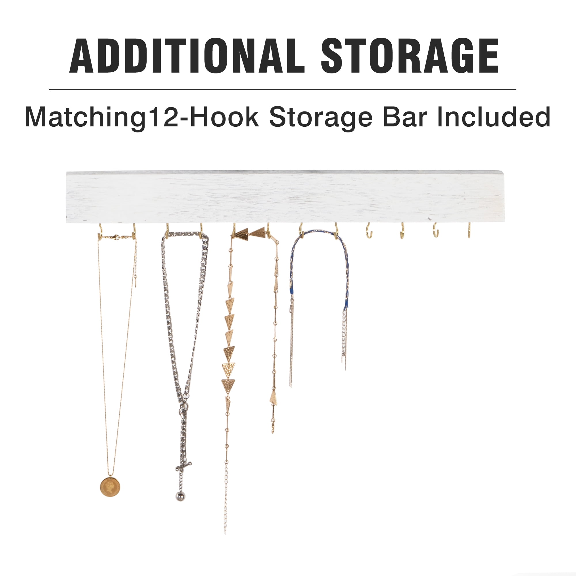 Sandinrayli Wall Mount Jewelry Organizer with Wooden Barn Doors, Rustic Jewelry Holder with Removable Hanging Rod for Earrings Bracelets Necklaces Ring Holder Includes Hook Organizer