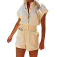 thumbnail image 1 of adviicd Womens Jumpsuits Women's Summer Short Sleeve Button Down Pockets Belted Jumpsuits Rompers Beige,L, 1 of 4