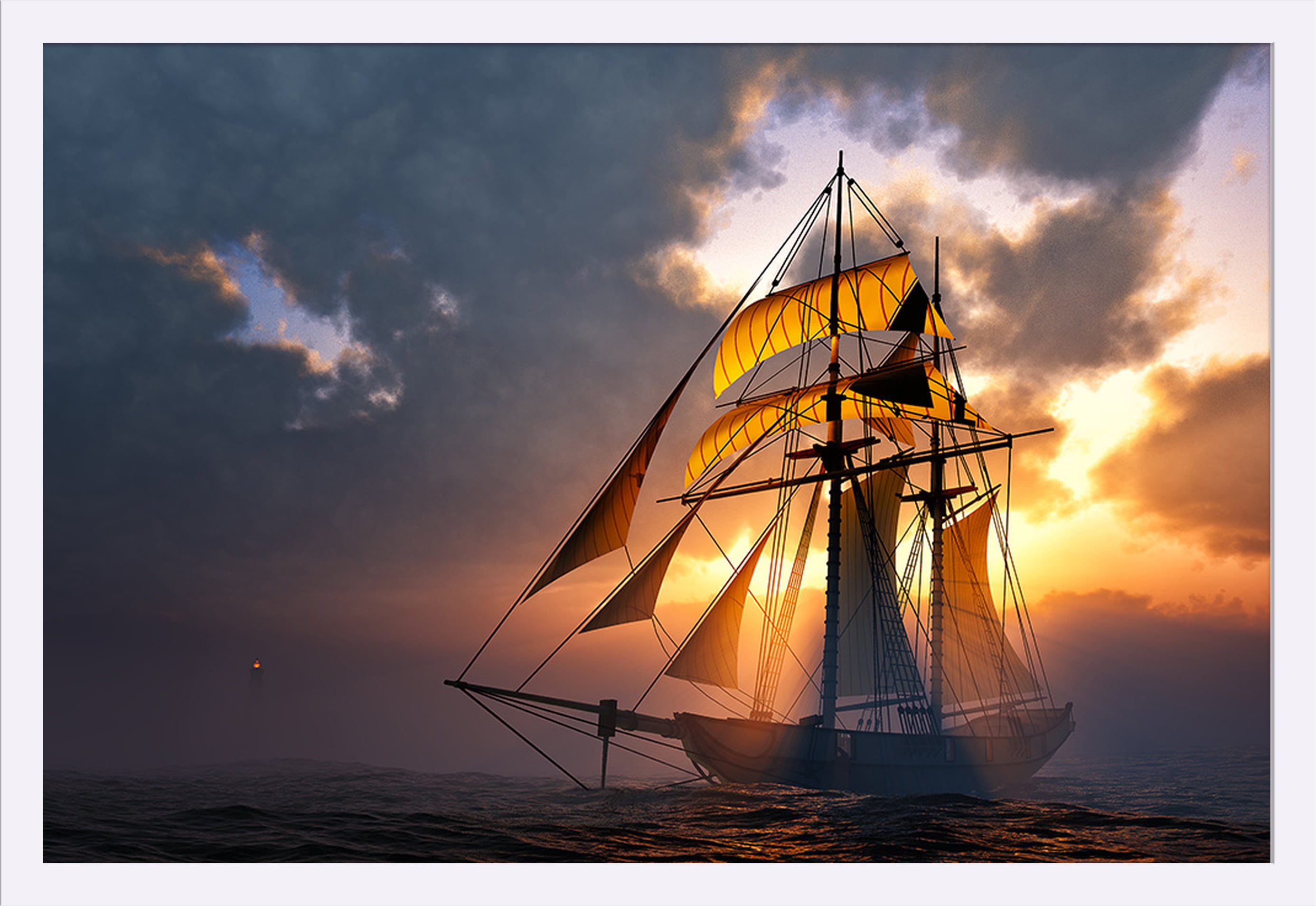 sunset sailboat framed art