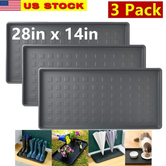 3 Pack Large Waterproof Plastic Boot Trays – Durable Multi-Purpose Shoe Mats for Entryway, Pet Food and Water Spill Protection, Indoor Outdoor Utility Tray for Garden, Garage, Mudroom (28"x14")