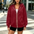 thumbnail image 6 of WQNVRNR Womens Zip Up Hoodie Sweatshirt Long Sleeve Fall Oversized Casual Hooded Jacket with Pockets Red 2XL, 6 of 8