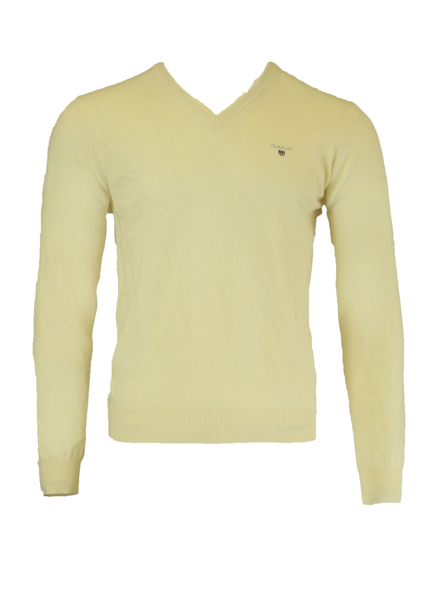 Gant Men's Superfine Lambswool V-Neck Sweater, Medium, Eggshell, White