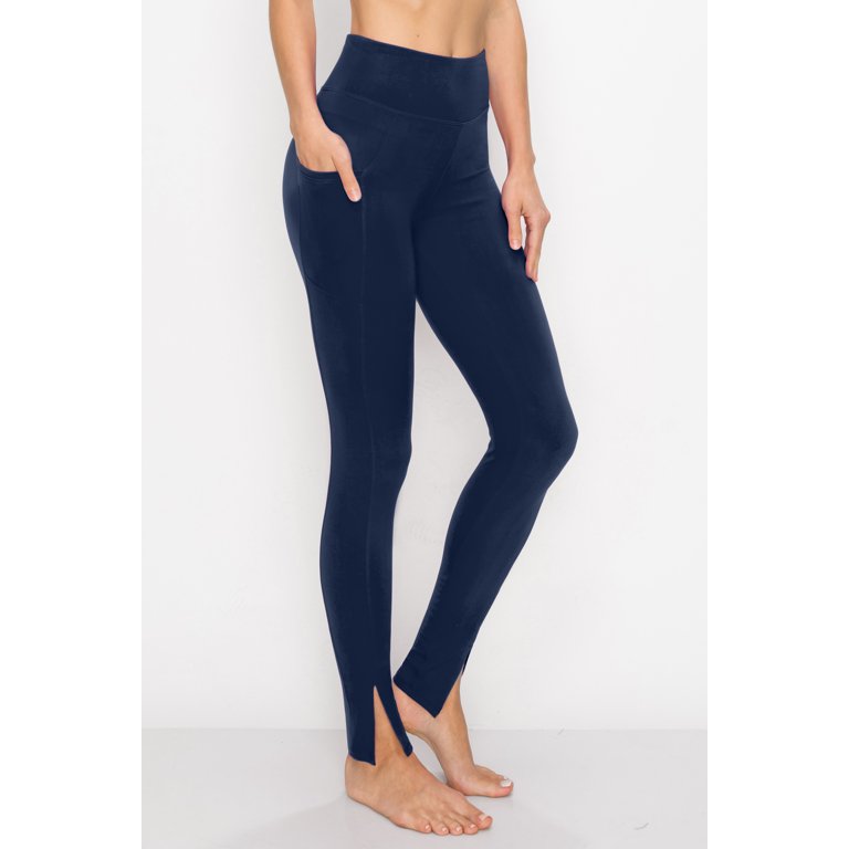 Navy Blue Front Slit Active Pants Flare Leggings Split Hem Navy