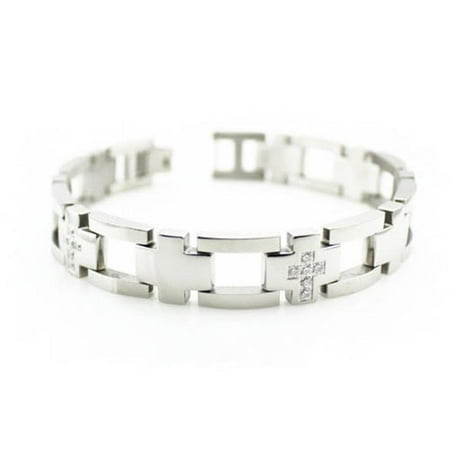 EWC B32174 Mens CNC Pave Set Stainless Steel Bracelet 8. 5 inch