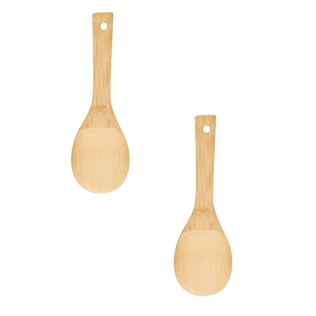 Oleegame 2PC Stainless Steel Cutlery Set Wooden Lacquerless Rice Spoon Special Rice Cooker Rice Spoon Cooking Spatula