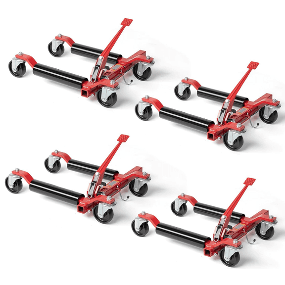 M optimized Car Wheel Dolly Jack Set of 4, 6000LBS Capacity Mechanical Wheel Dolly with Steel Twin Rollers, Heavy Duty Rollers with Foot Pedal for Tire Auto Repair Moving