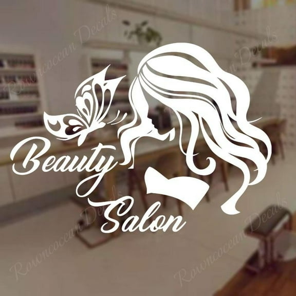 Beauty Salon Sign Hairdressing Wall Sticker Vinyl Butterfly Fashion Girls Wall Art Decor Removable Window Decals Wallpaper 57x42cm